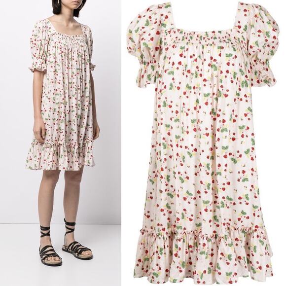 byTiMO Babydoll Dress Strawberry Print Cottagecore - Picture 2 of 8